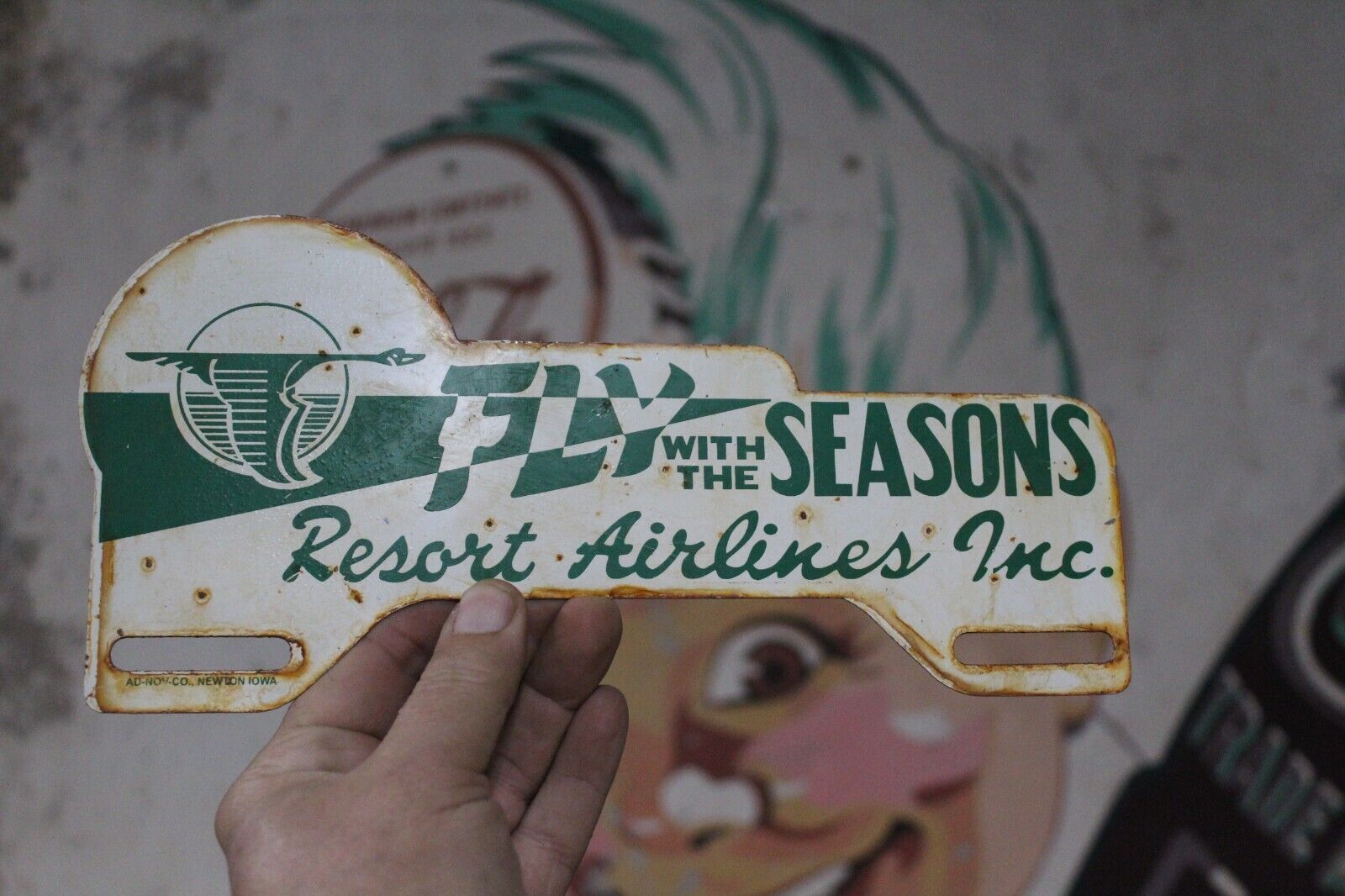 1950s CANADA GOOSE FLY WITH SEASONS RESORT AIRLINES PAINTED METAL TOPPER SIGN