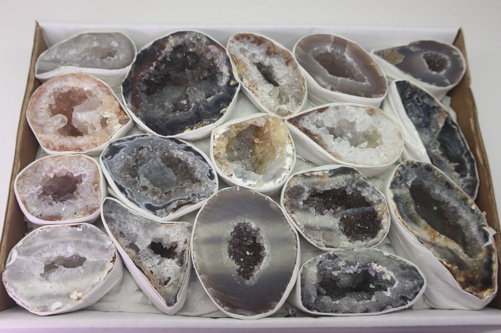 Large Oco Agate Geode Box Bulk Natural Crystal Druzy Halves Polished Face