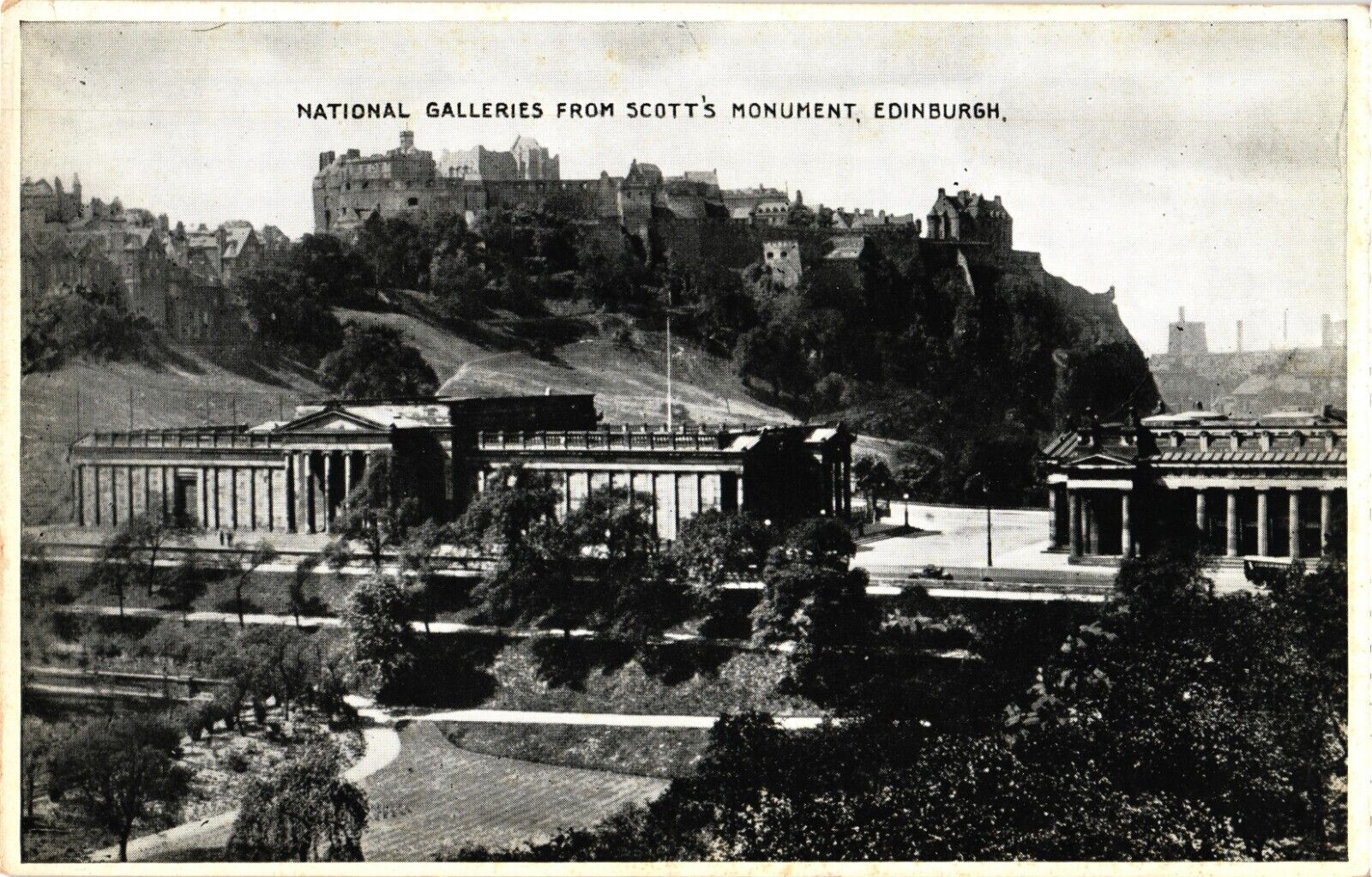National Galleries Scott\'s Monument Castle Edinburgh Scotland Vintage Postcard