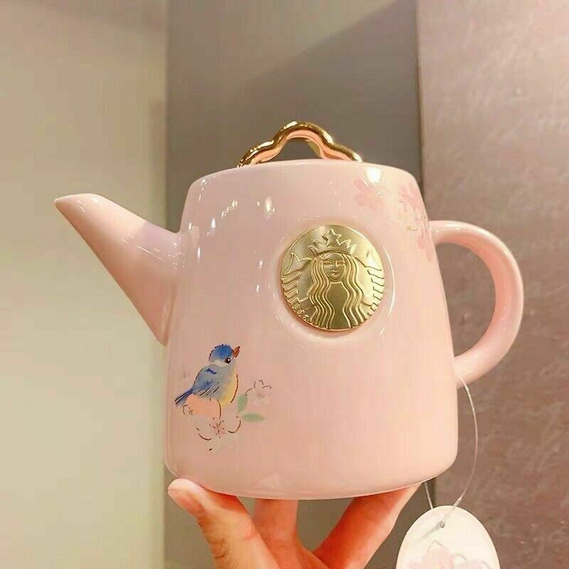 2022 Hot Starbucks China Pink Sakura Birds Teapot Coffee Mugs Tea Tray Set Gifts