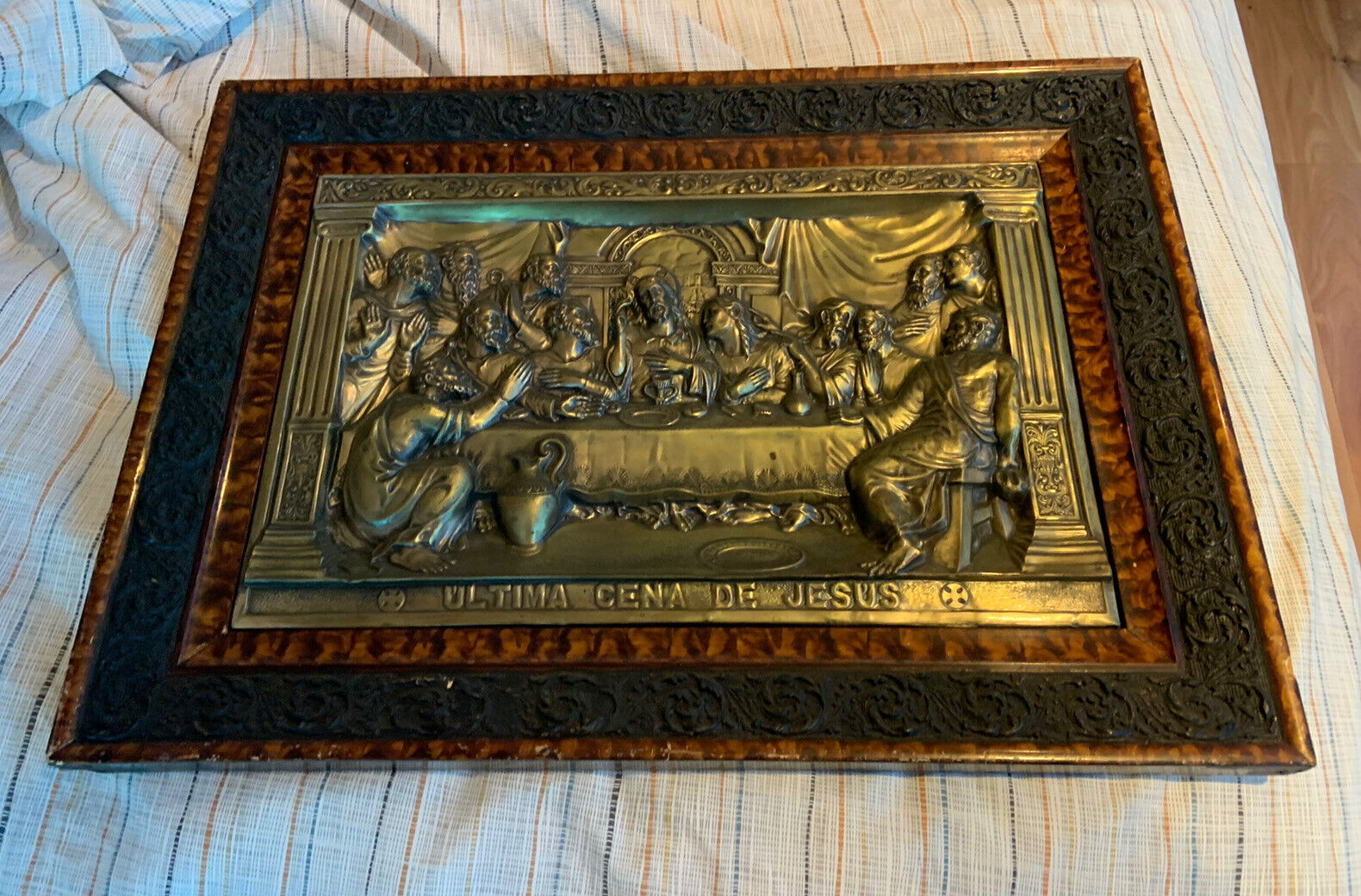 Vintage Repousse Metal Last Supper Picture 18@23” 3D Christianity