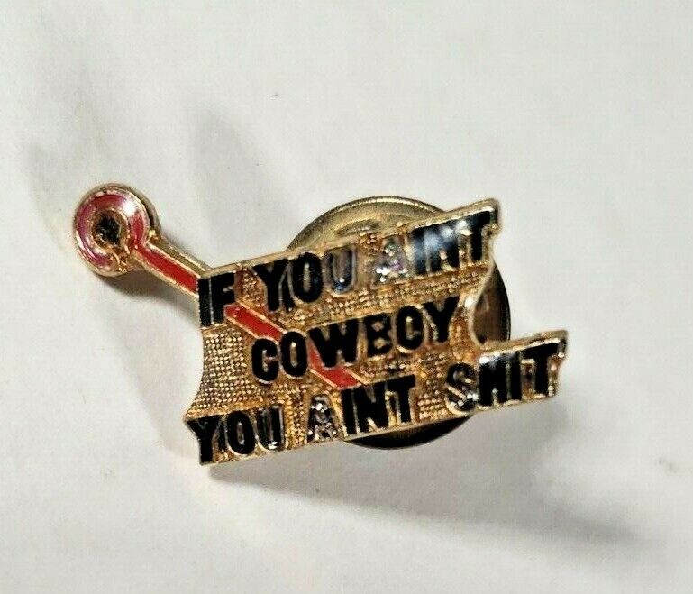 Vintage If You Ain't Cowbowy You Ain't S*** Enamel Gold Tone Pinback Pin 
