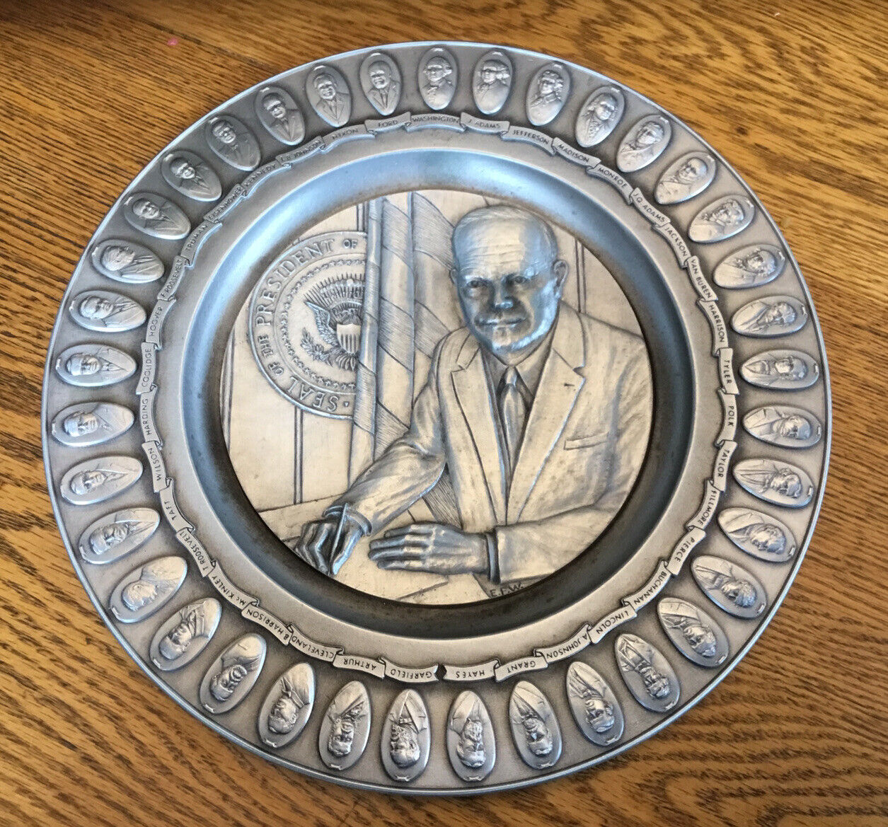 Dwight Eisenhower Pewter Limited Ed Collector Plate American Silver Co W/ Box