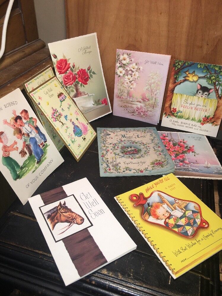 10 Vintage Greeting , Get Well Cards Floral,horse, Birds. No Envelopes. #4