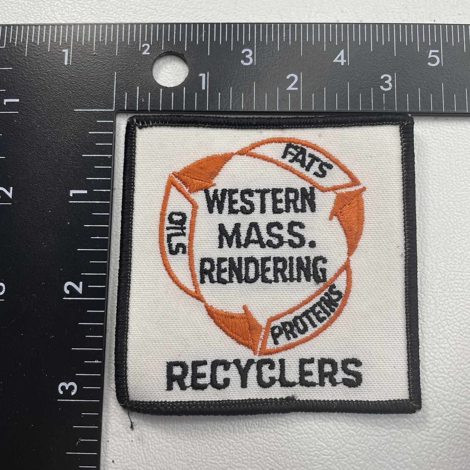 Vtg WESTERN MASS. RENDERING RECYCLERS Advertising Patch (Fats Oils Proteins)C085