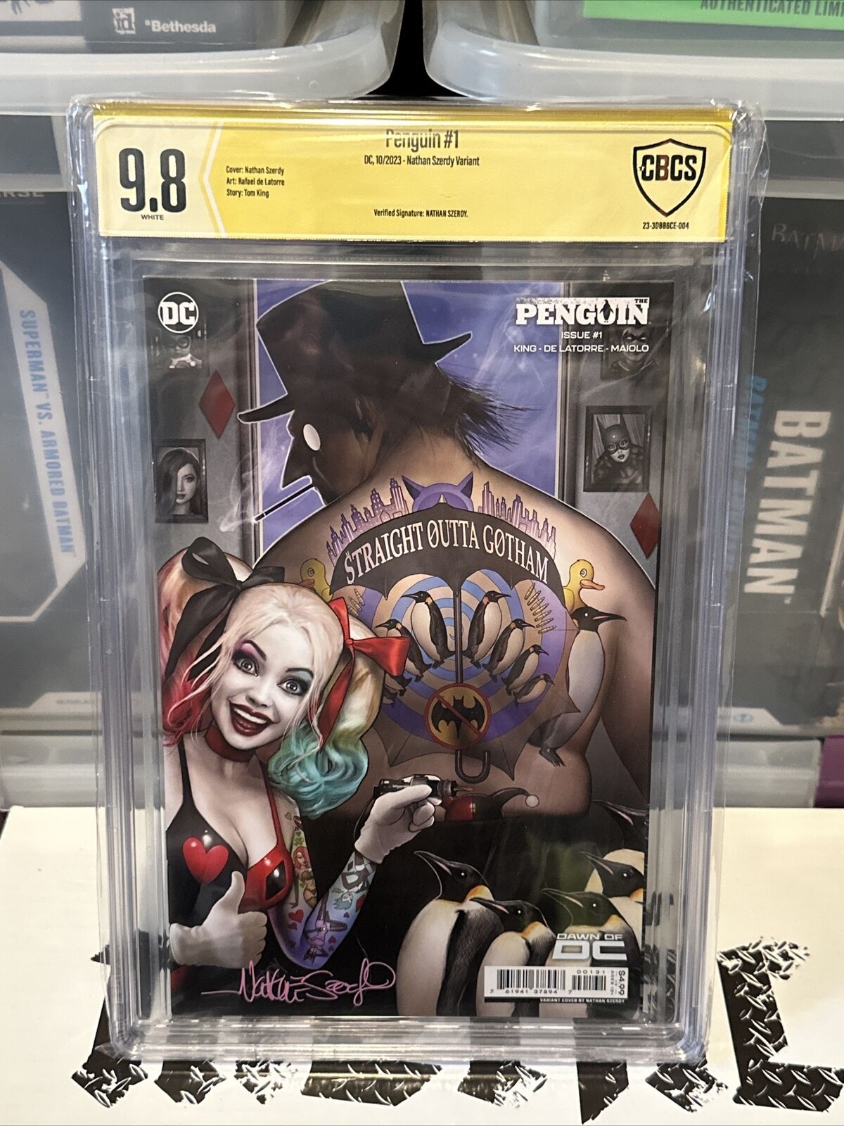 Penguin #1 Signed By NATHAN SZERDY CBCS 9.8 Incentive Variant Cover Harley Quinn