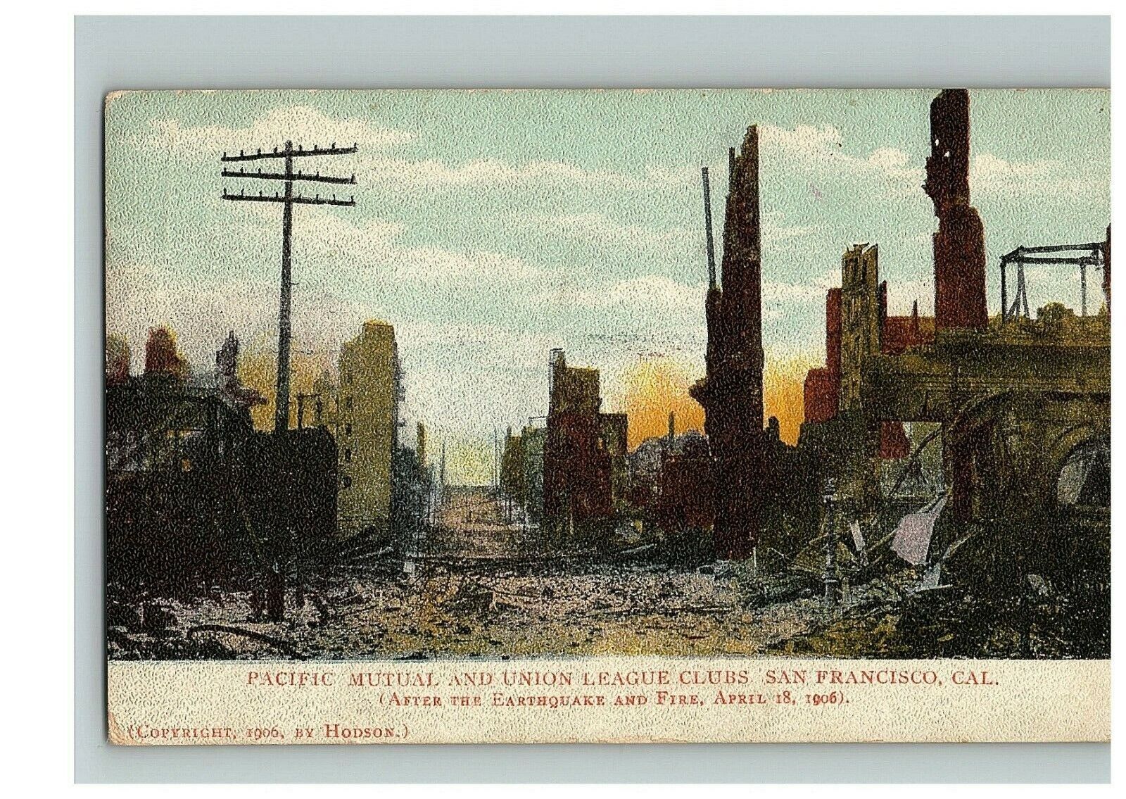 1906 Postcard Pacific & Union League Clubs San Francisco CA Earthquake