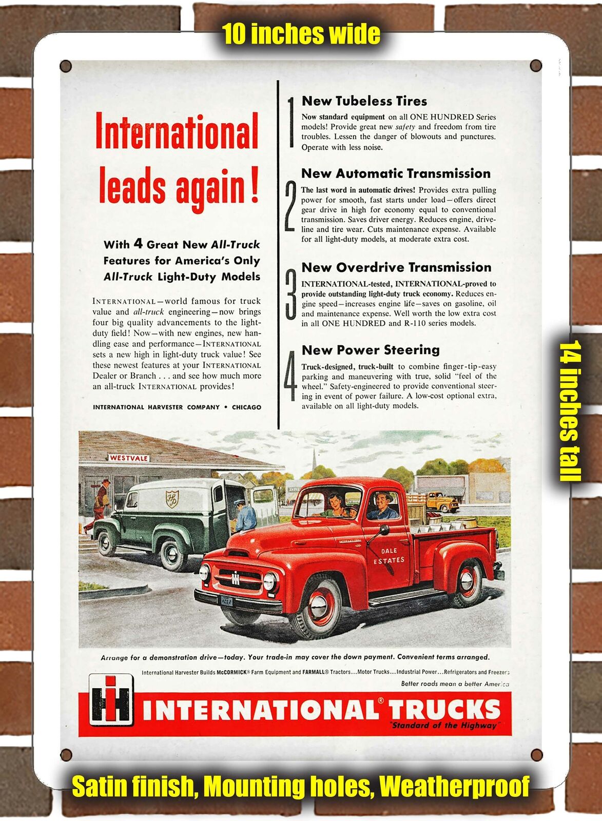 Metal Sign - 1954 International Pickup and Panel Truck- 10x14 inches