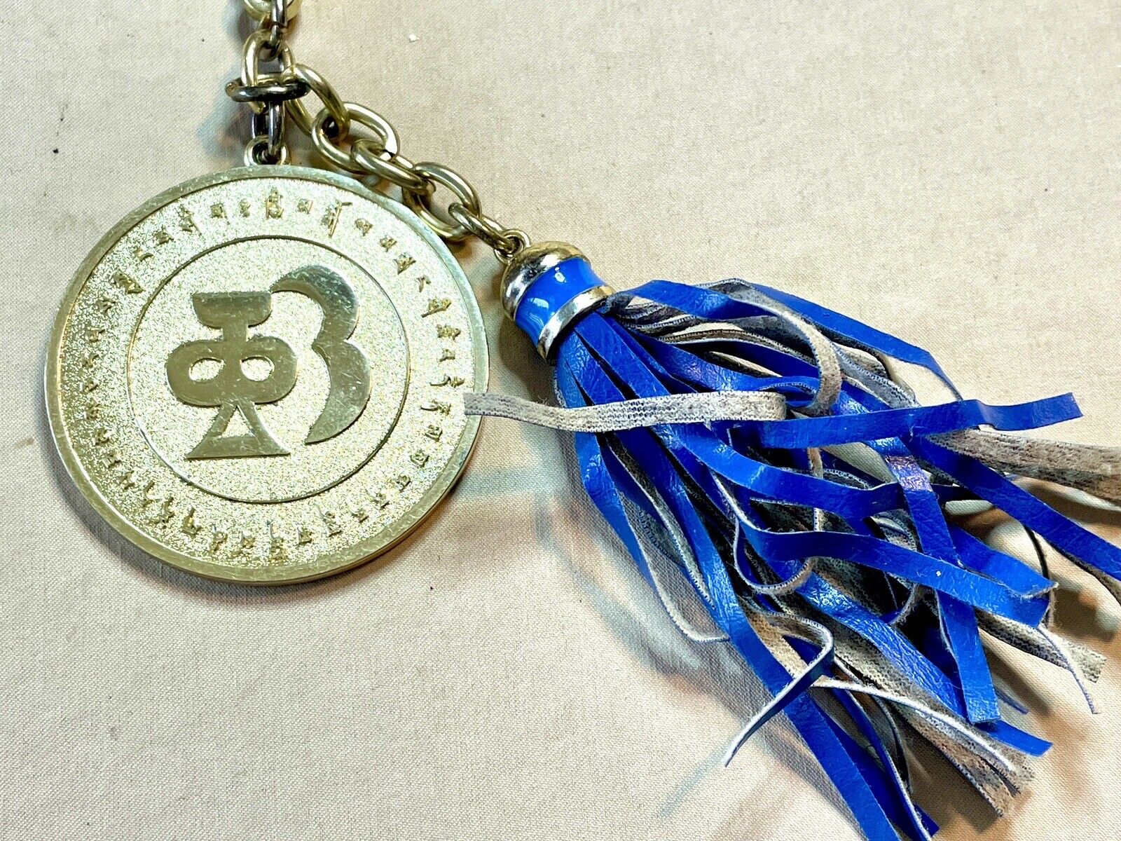 Feng Shui Lucky Gold Goin With Blue Tassel Keychain