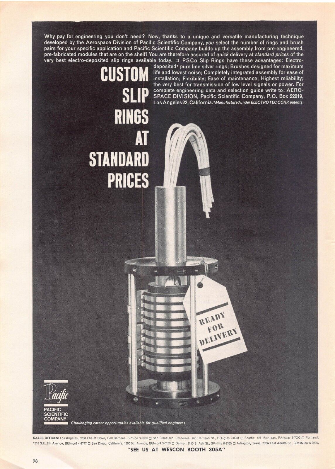 Pacific Scientific Company Aerospace Slip Rings Integrated Assembly Vtg Print Ad
