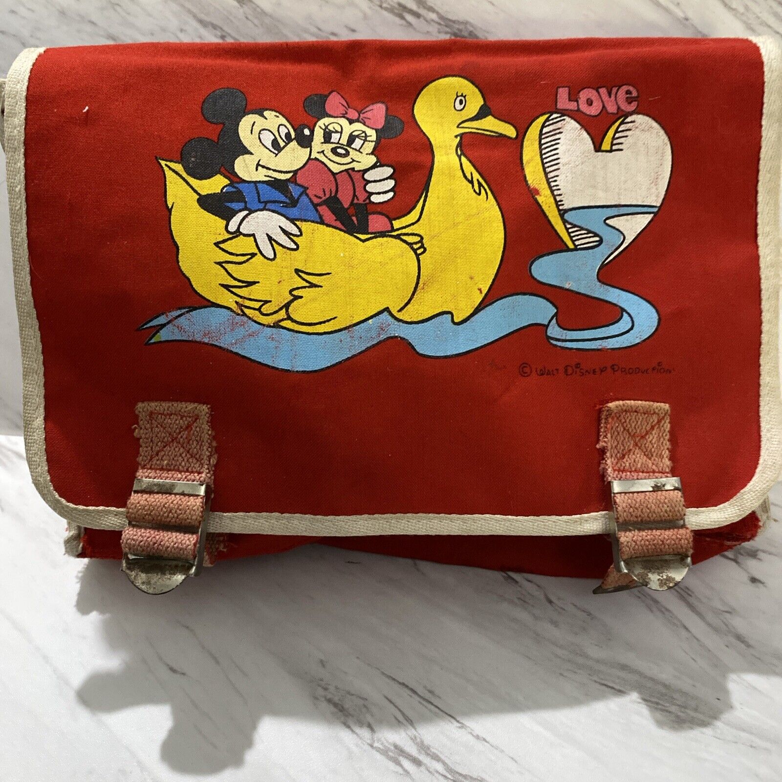 Vtg 70\'s Walt Disney MICKEY Canvas Backpack Mickey&Minnie Mouse Made Taiwan