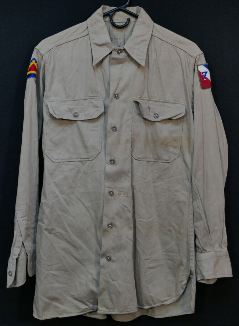 WWII US 7th Army 75th Infantry Division Khaki Summer Issue Cotton Shirt # P7538