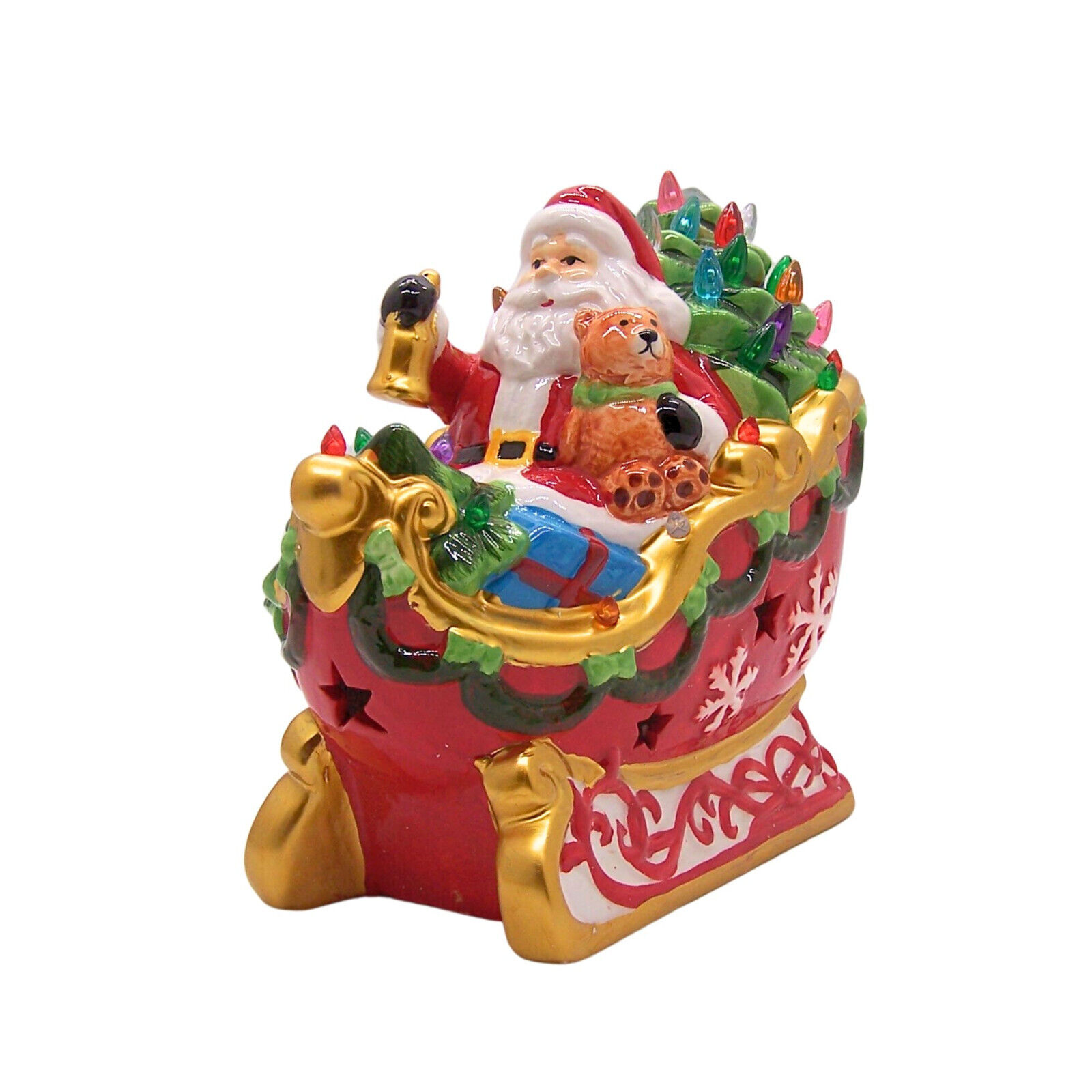 Battery Operated Ceramic Lighted Santa in Sleigh, Christmas Decor and Collection