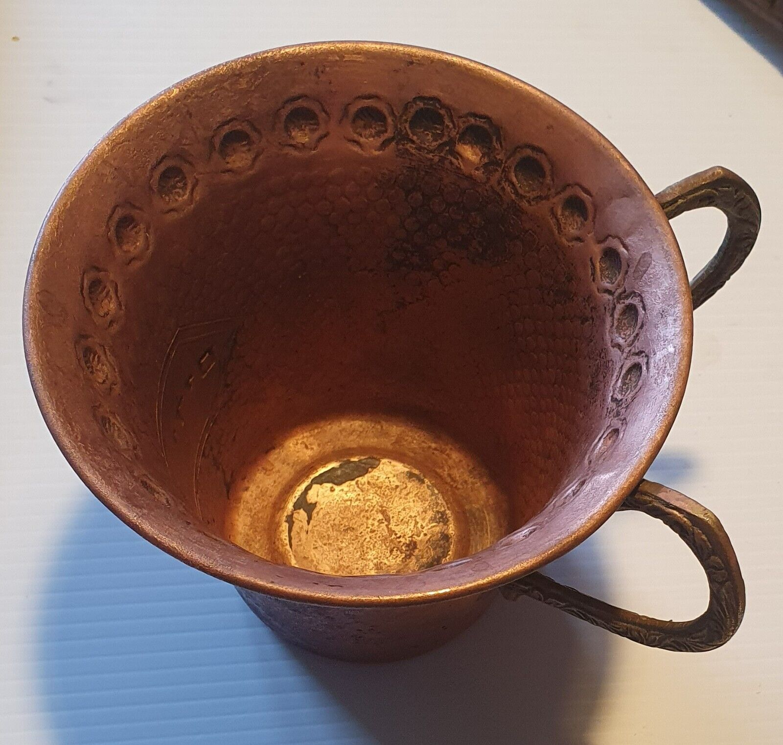  Antique Judaica Copper Two Handled Hand Washing Cup Mug Vessel 