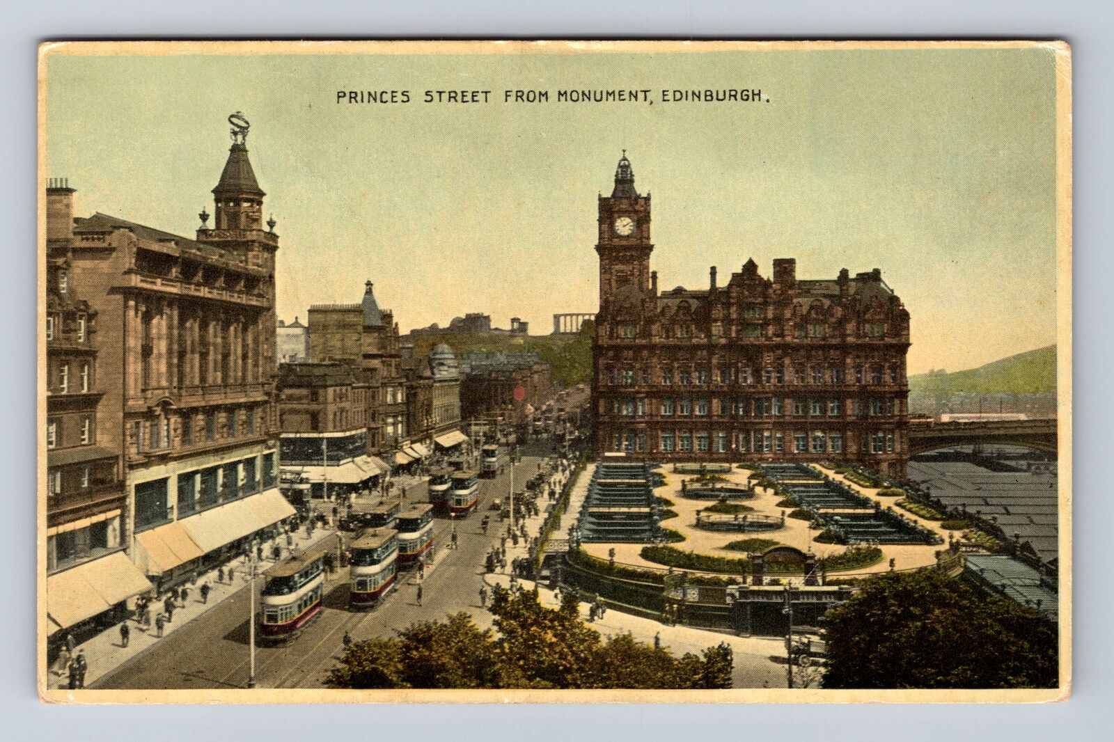Edinburgh Scotland, Princes Street From Monument, Antique Vintage Postcard
