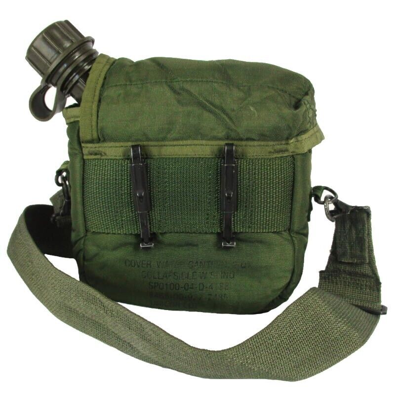 New-Olive Drab Green USGI 2 QT Canteen with Carrier/Cover and Shoulder Strap