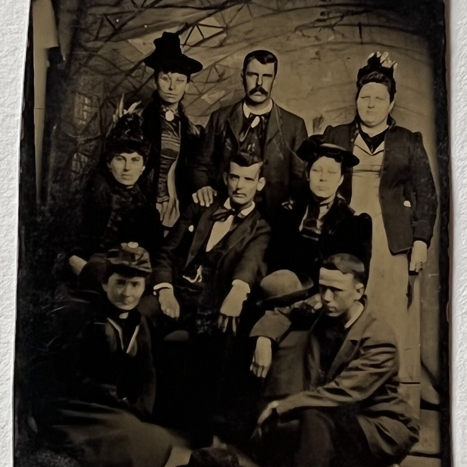 Antique Tintype Group Photograph Fashionable Men & Women