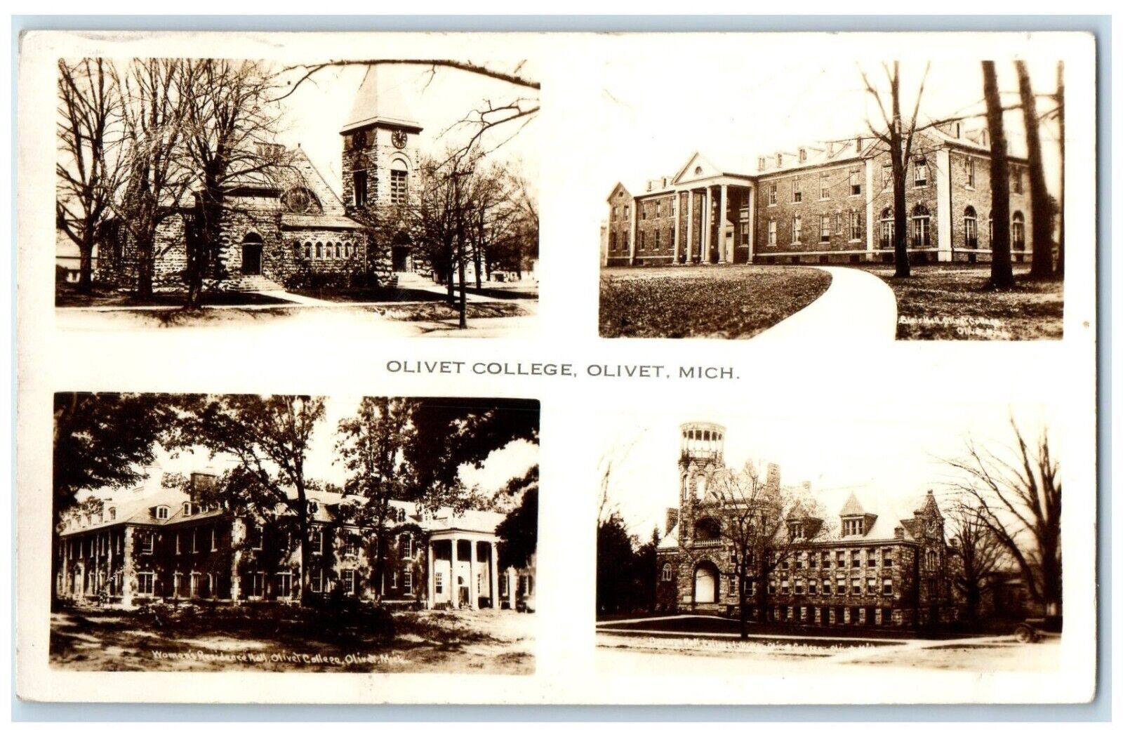 Olivet Michigan RPPC Photo Postcard Olivet College Exterior View Multiview 1936