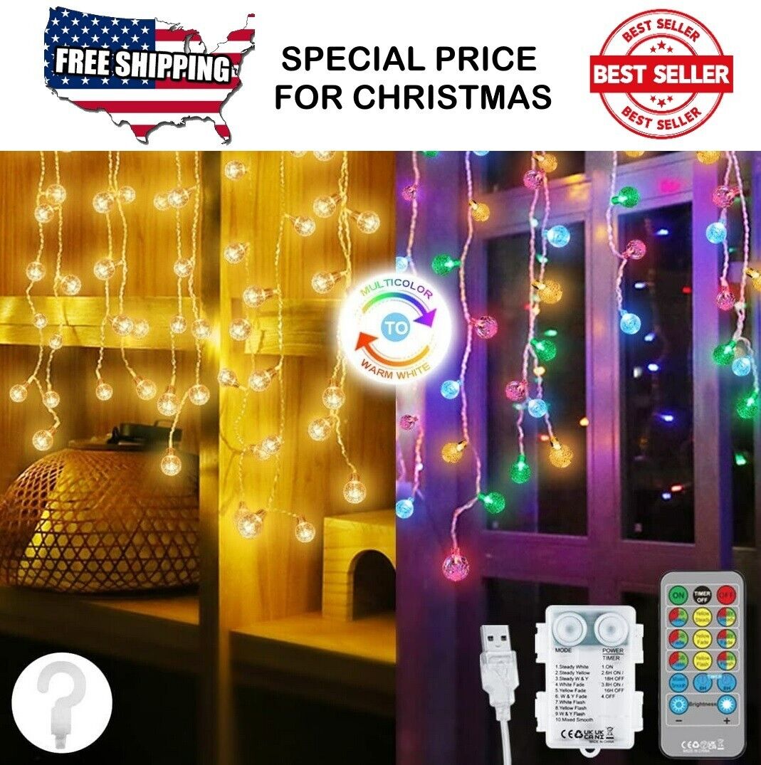 NOEL Lights with Remote, 11.2Ft 12 Drops 54 LED Outdoor string lights Waterproof