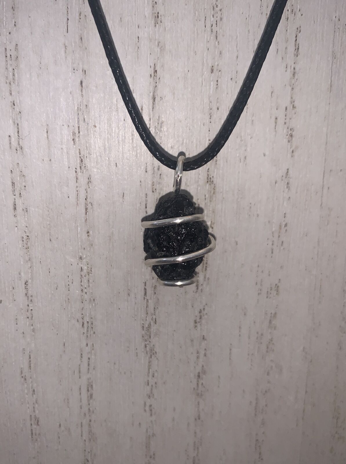 Handmade Tektite Meteorite Silver Tone wire wrapped pendant Reiki Necklace