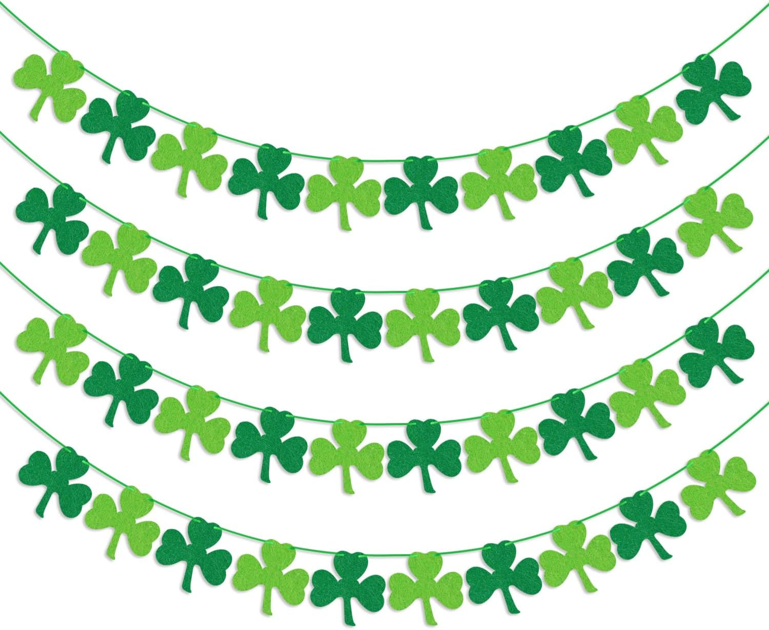 St Patricks Day Decorations 4PCS Felt Shamrock Clover Garland Banner Decor