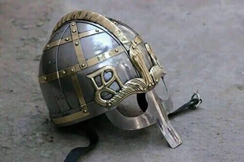 Medieval Vendel Nasal Helmet Viking Knight Iron & Brass Accent Helmet Armour