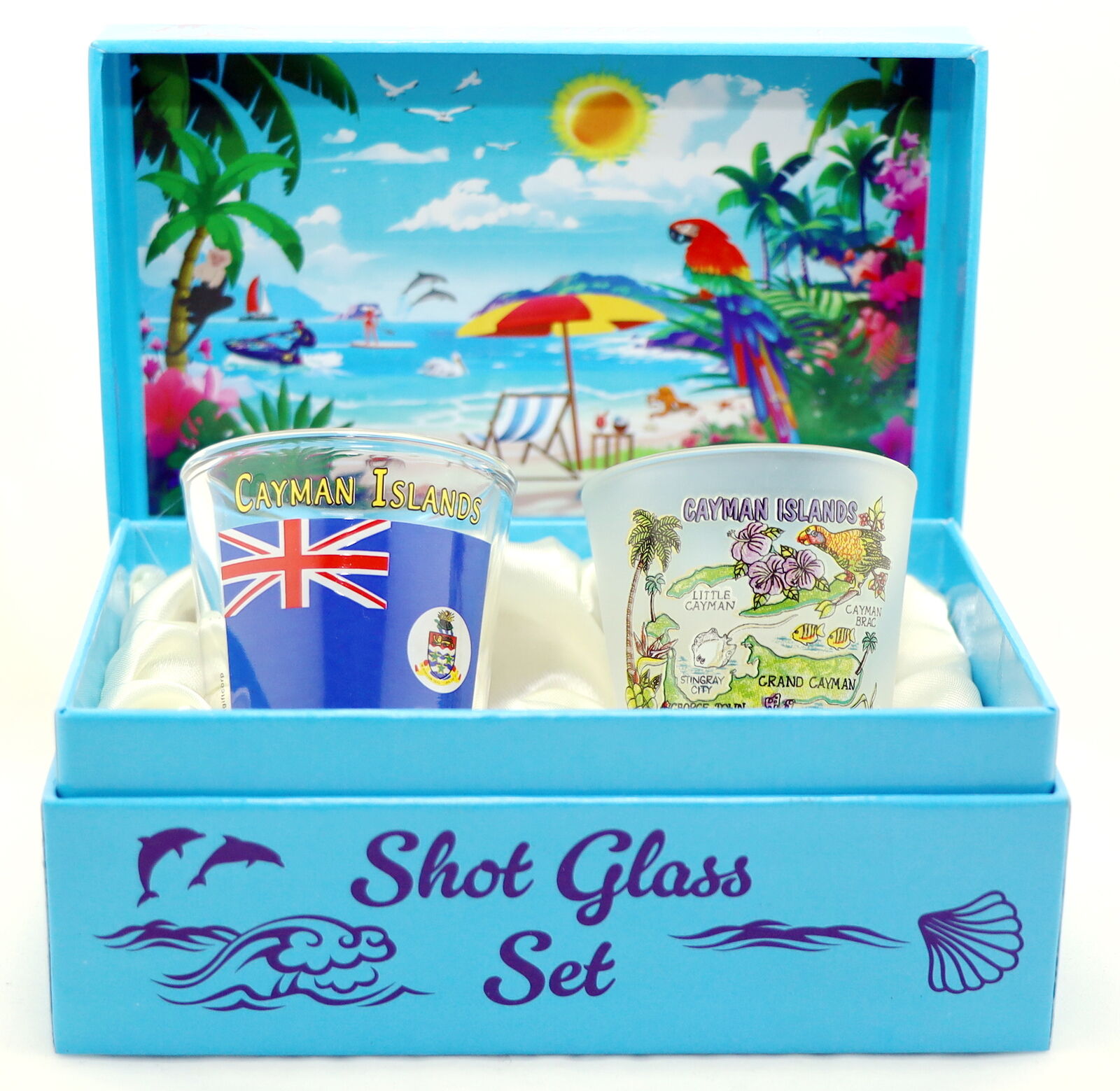 CAYMAN ISLANDS CARIBBEAN BOXED SHOT GLASS SET (SET OF 2)
