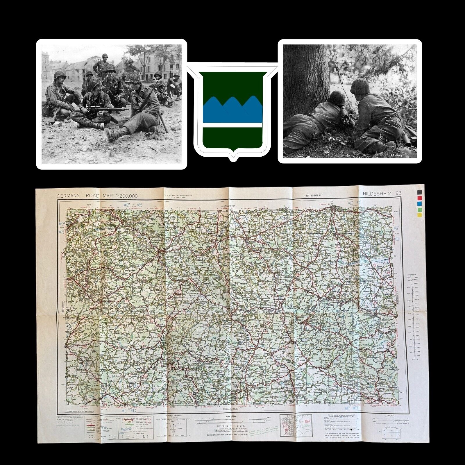 RARE WWII 80th Infantry Division 1945 Rhine Central Germany HILDESHEM Combat Map