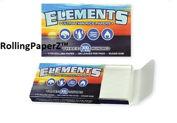 BUY TWO Packs 1 1/4 Elements Ultra Thin Rice Rolling Papers 300 Leaves Per Pack
