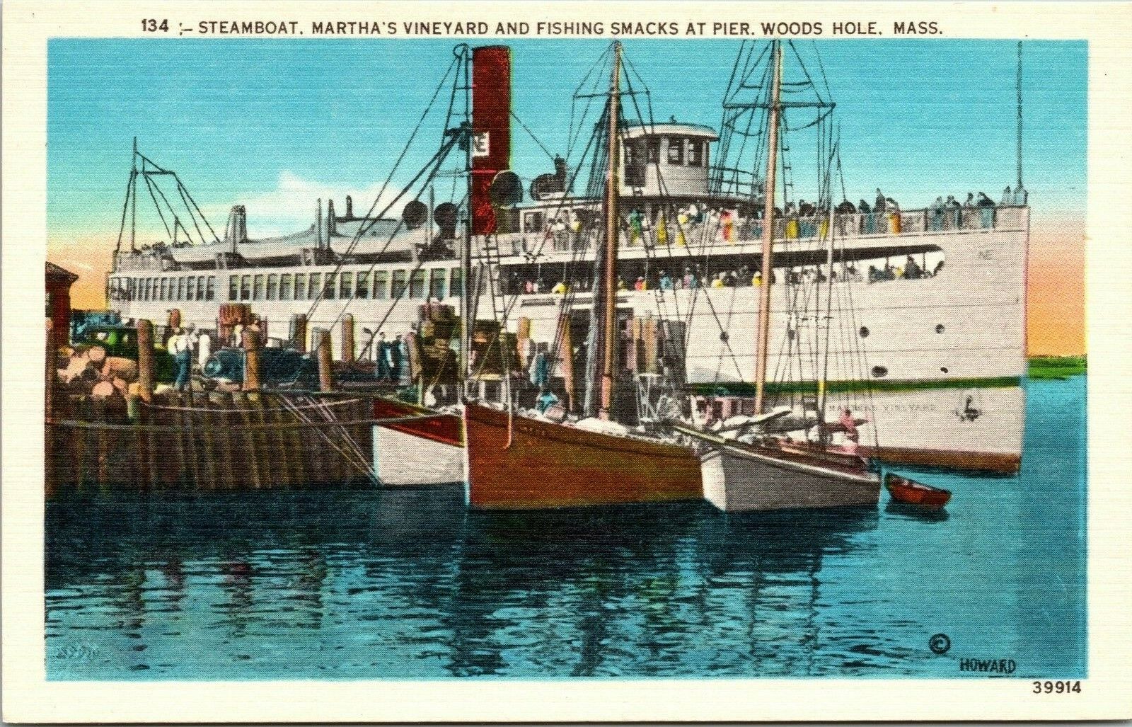 Woods Hole Massachusetts Martha\'s Vineyard Steamboat & Fishing Smacks At Pier
