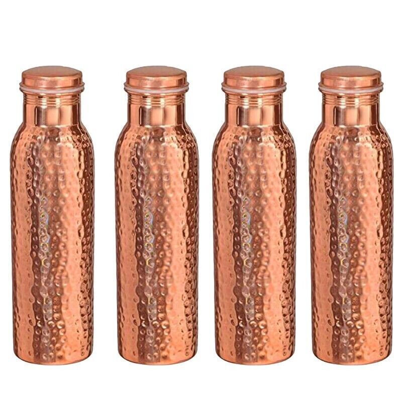 Hammered Copper Bottle Ayurveda Vessel Leak Water Proof Authentic 1000 ML 4PCS