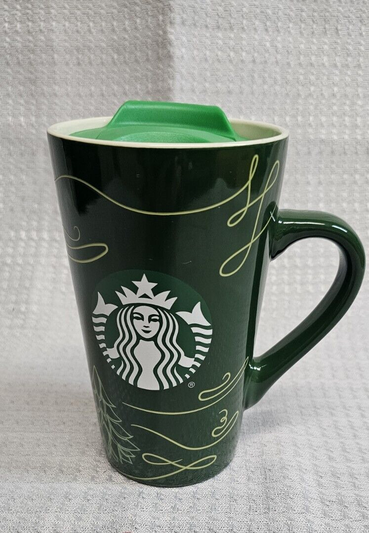Starbucks 2020 Tall Mug Coffee Cup 16 oz Green Christmas Tree with Lid Genuine