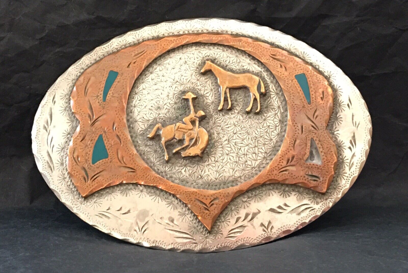 Vintage Rare Old Western Bucking Bronco Buster & Horse Cowboy Rodeo Belt Buckle