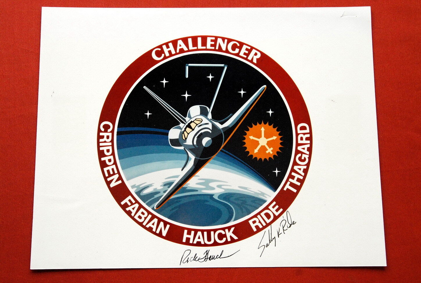 CHALLENGER STS-7 SIGNED SPACE SHUTTLE FREDERICK HAUCK SALLY RIDE 1983 GLOSSY LIT