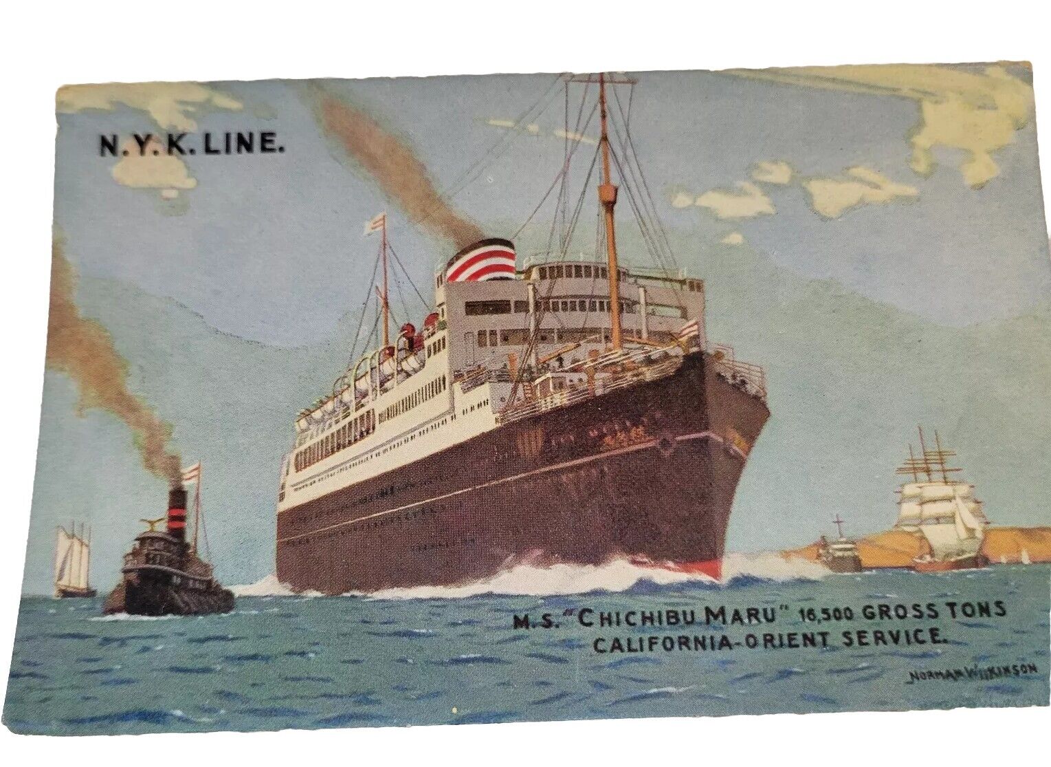 Vintage Postcard Steam Ship N.Y.K. S.S. M S Chichibu Maru- California To Orient