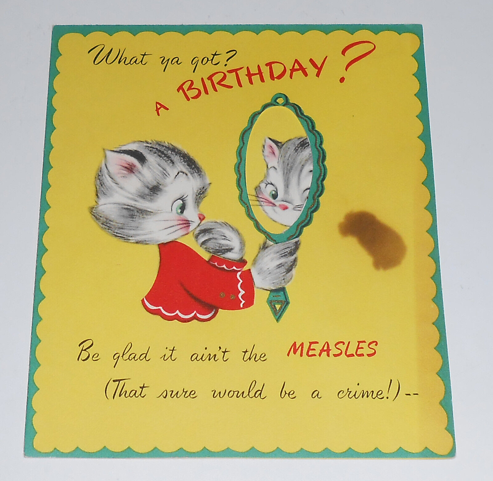 Vintage 1950s Birthday Greeting Card Measles Kitten Medical Disease History
