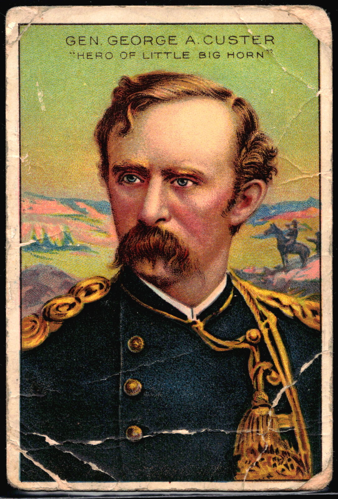 General George Custer 1911 T68 American Tobacco History Pan Handle Scrap R4-41