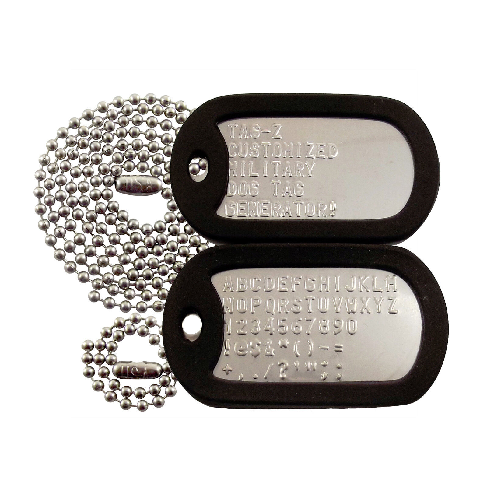 2 Military Dog Tags - Custom Embossed STAINLESS- GI Identification w/ Silencers