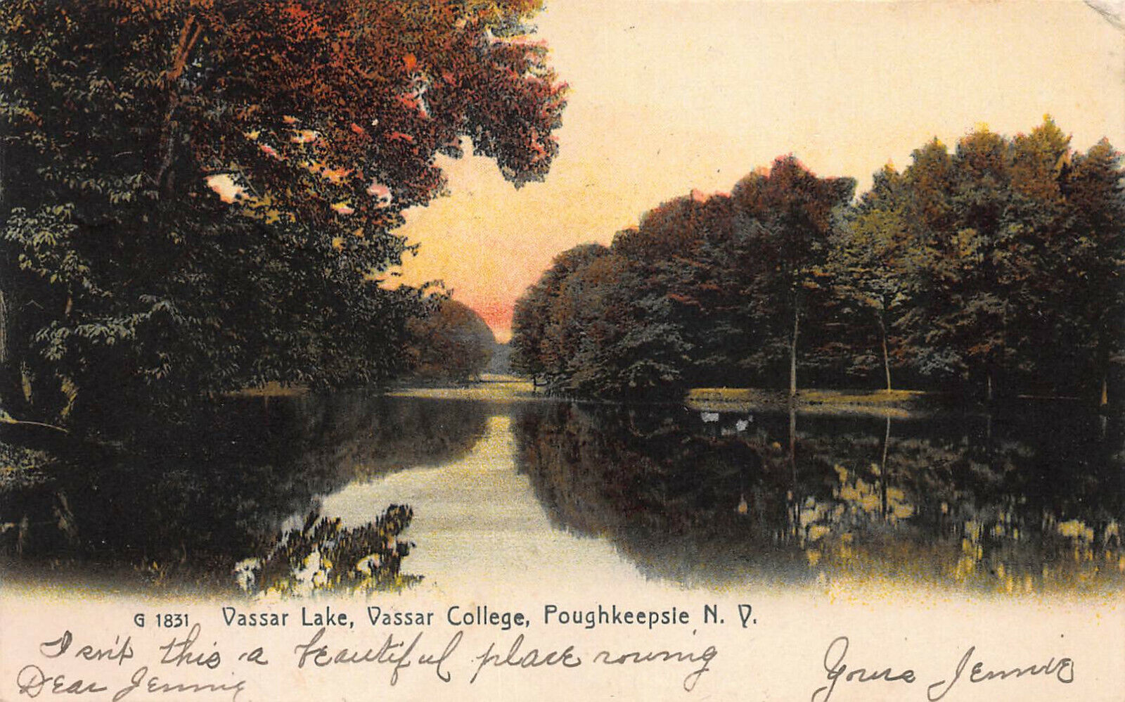 Vassar Lake, Vassar College, Poughkeepsie, N.Y., Early Postcard, Used in 1907