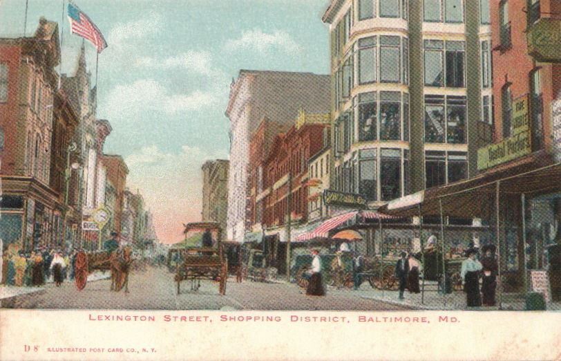 Postcard Lexington Street Shopping District Baltimore MD