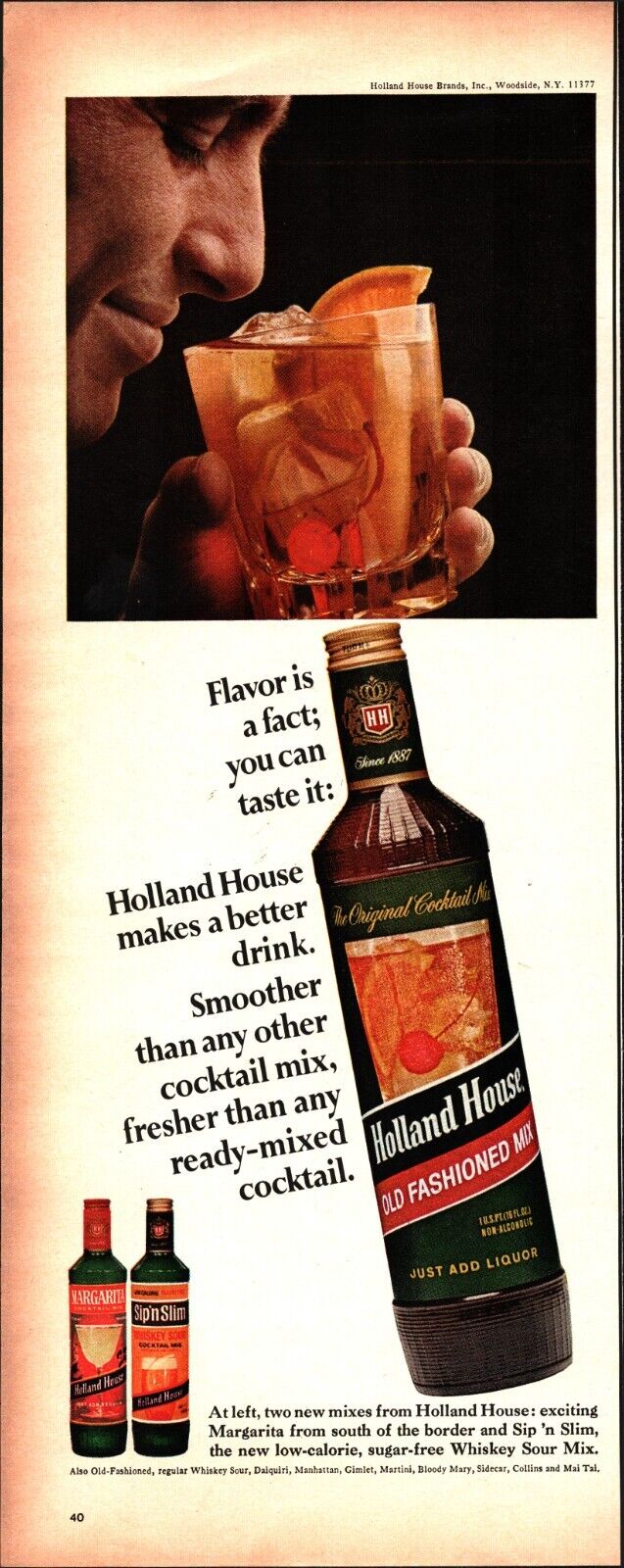 Vintage 1967 Art Print Ad Advertisement HOLLAND HOUSE Whiskey Sour Mix Cocktail