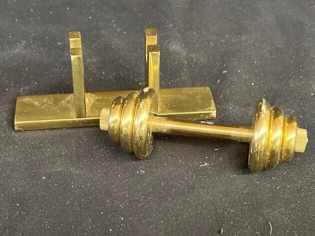 Vintage Rare Brass Barbell w/Rack Paperweight