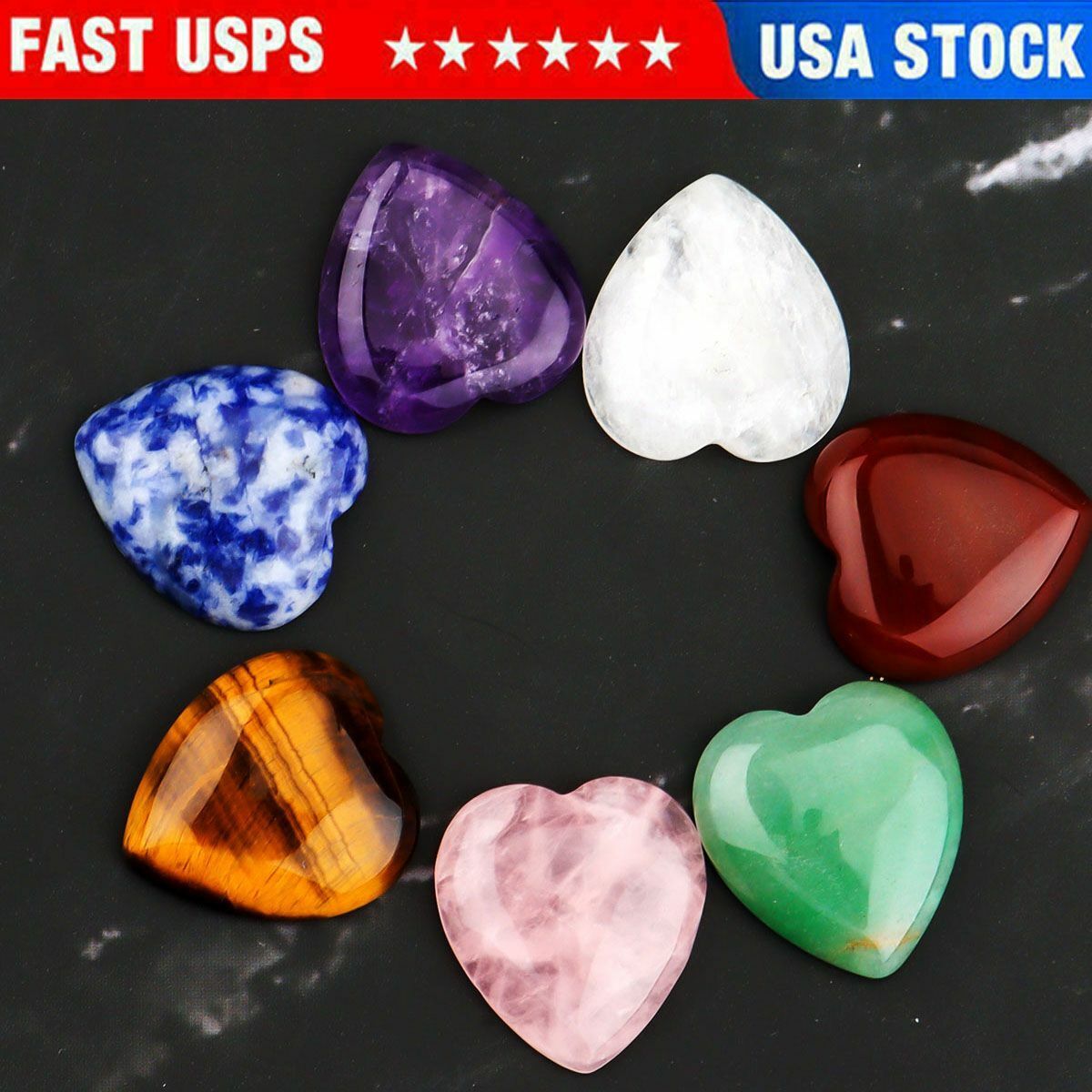 7Pcs Chakra Stones Crystal Reiki Healing Love shape Energy Natural Gemstone Set