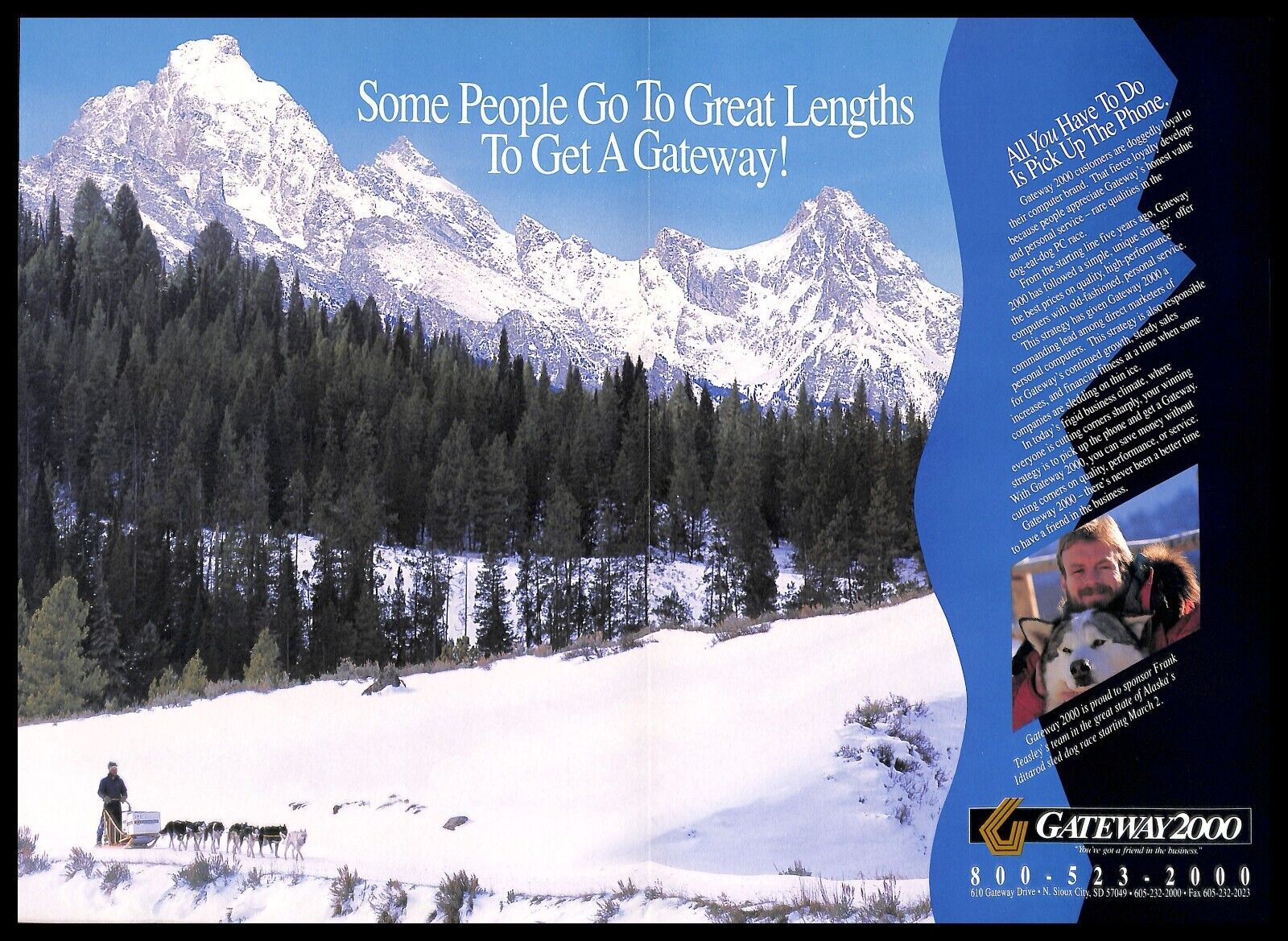 1991 Gateway 2000 Systems PRINT AD Retro Computers PC Iditarod Sled Dog Race