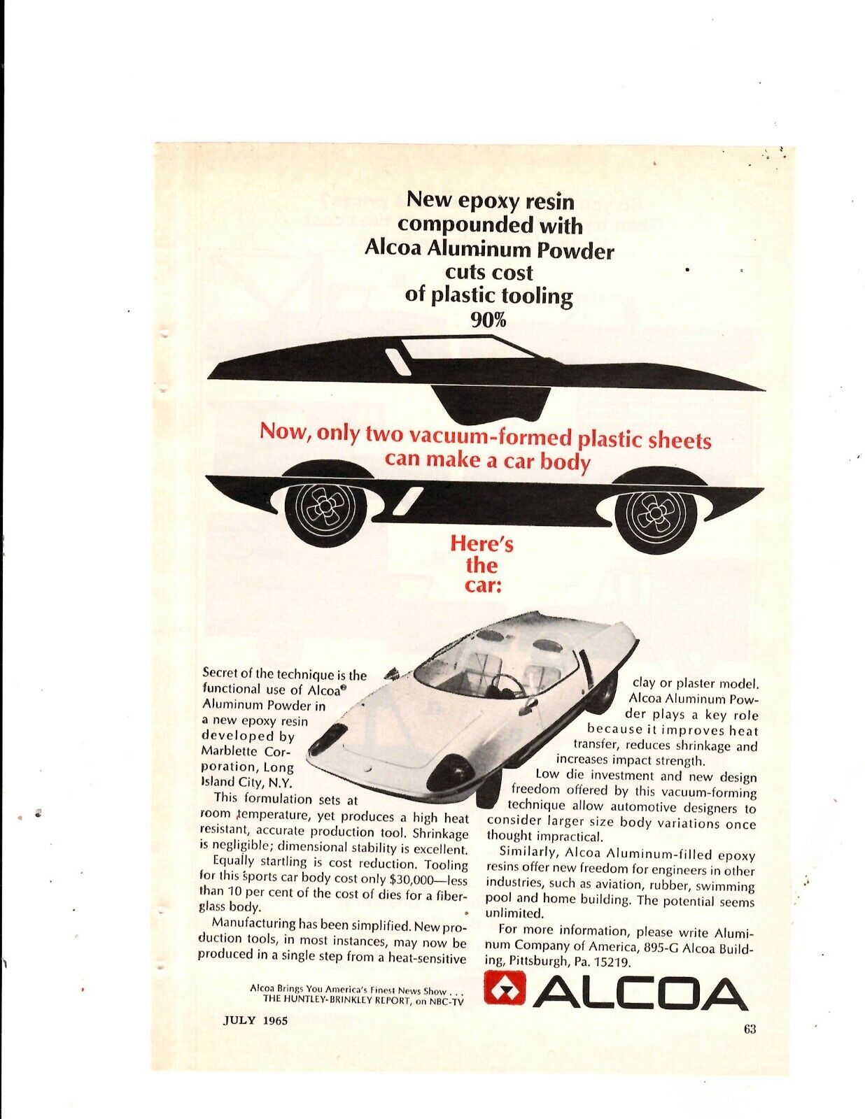 1965 Print Ad ALCOA New Epoxy Resin Compounded w Aluminum Powder Car Body