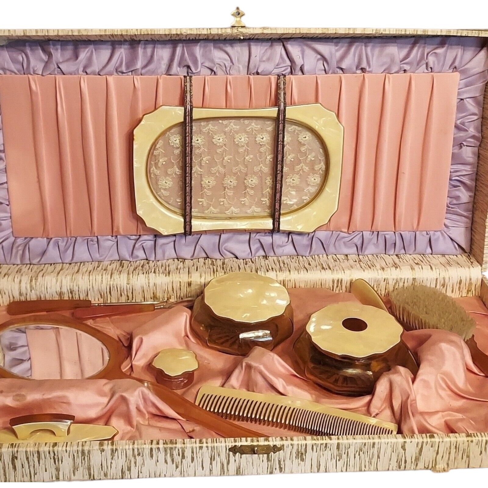 Vintage Vanity Dresser Set in Original Box 10 Piece Read
