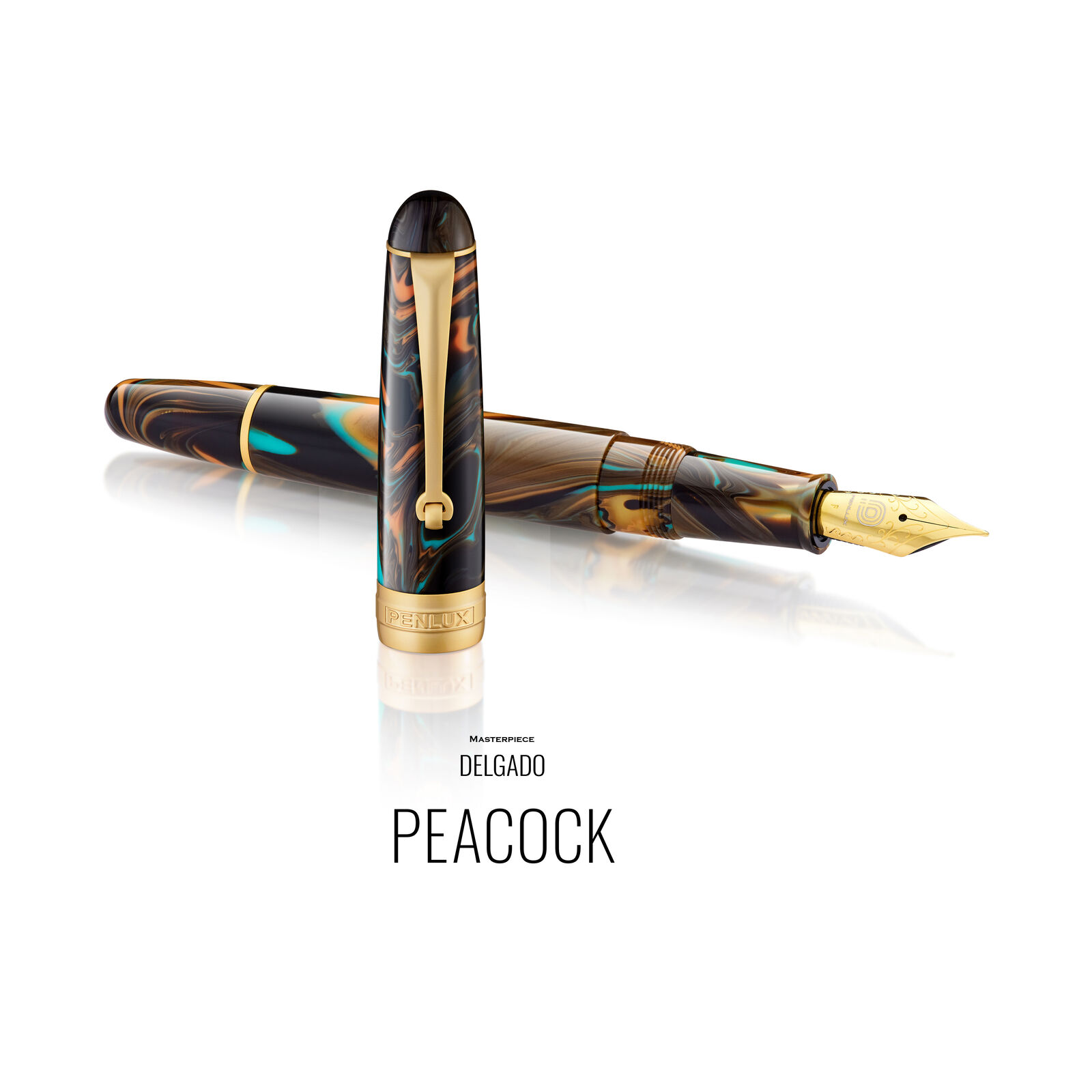 Penlux Masterpiece Delgado Fountain Pen in Peacock - Fine Point - NEW in Box
