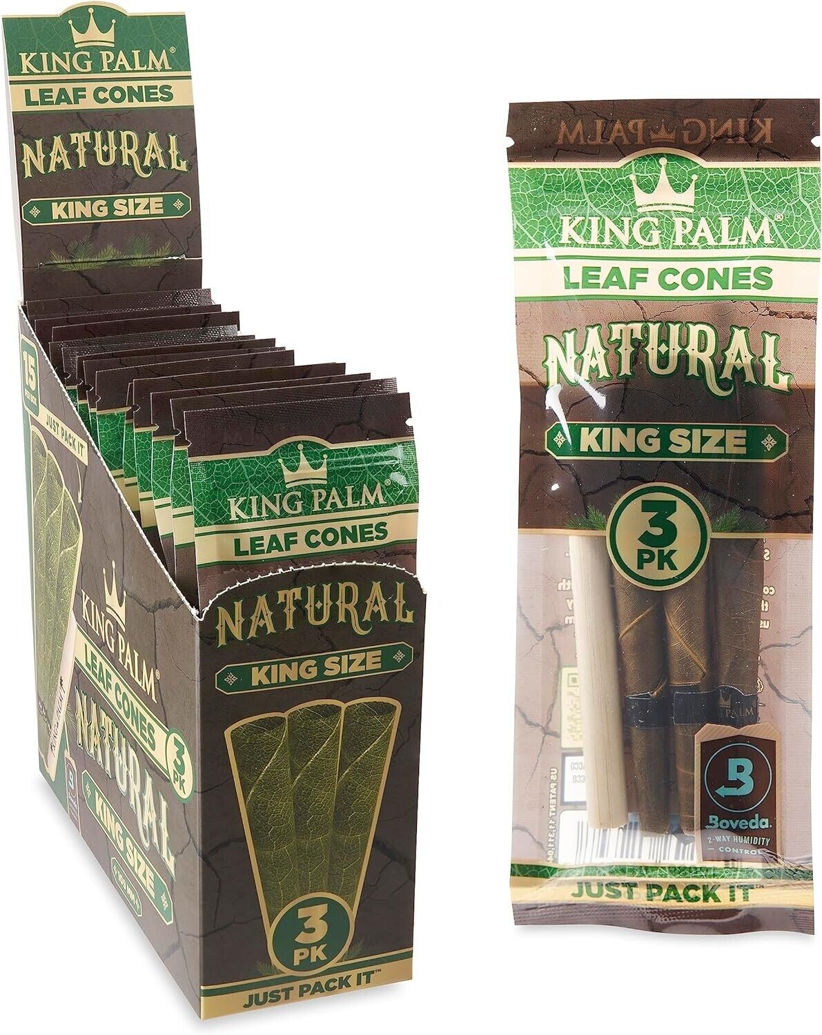 King Palm | King | Natural | Prerolled Palm Leafs | 15 Packs of 3 Each =45 Rolls
