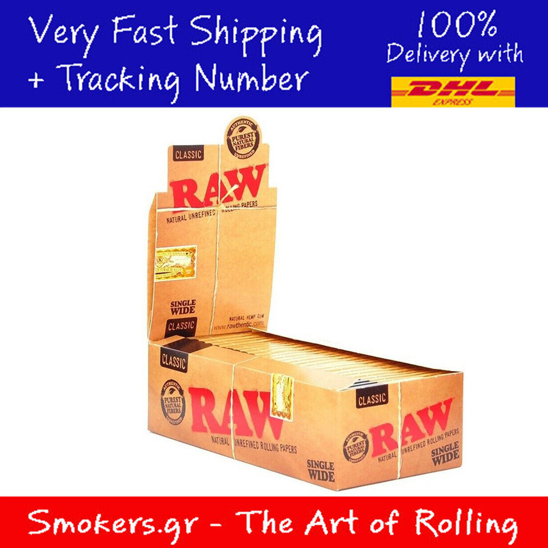 1 x Box Raw Classic Natural Unrefined Rolling Papers ( 50 Booklets in Box )