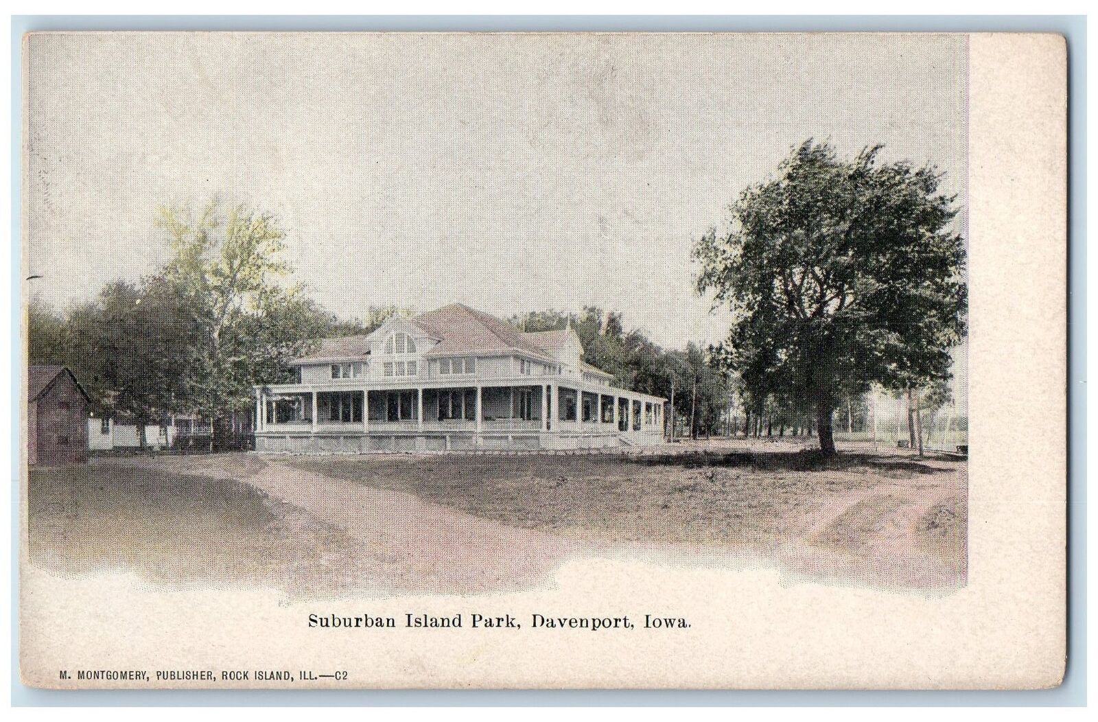 c1905 Suburban Island Park Building Dirt Road Trees Davenport Iowa IA Postcard